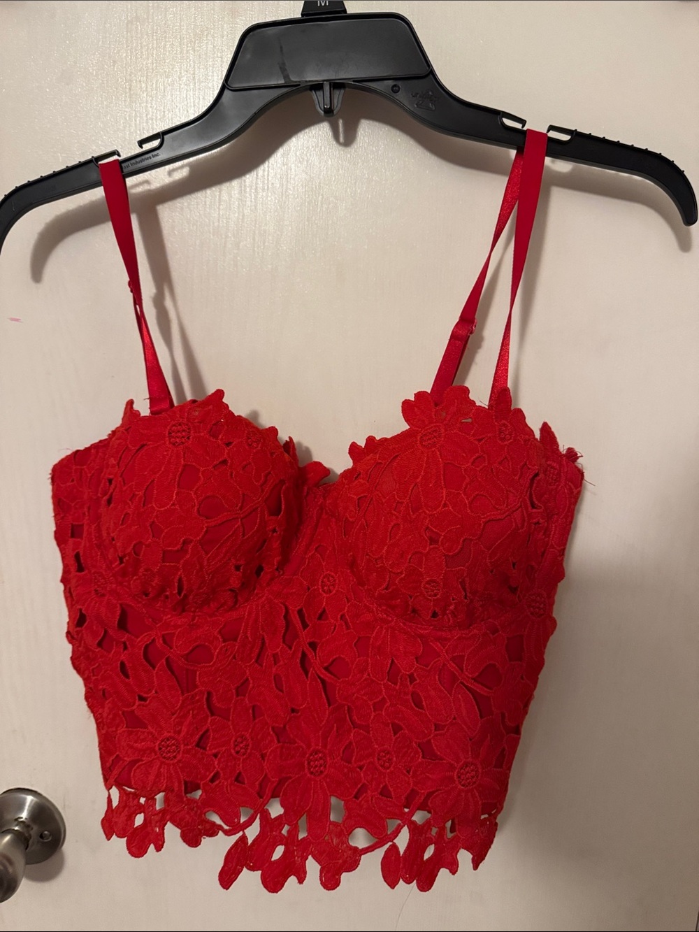 Red Floral Lace Crop Bustier Camisole